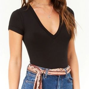 Black cuff sleeve v neck bodysuit